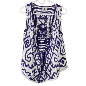 Anthropology MOTH Navy White Turson Netted Lace Tassel Vest Women’s Sz XS/Sm